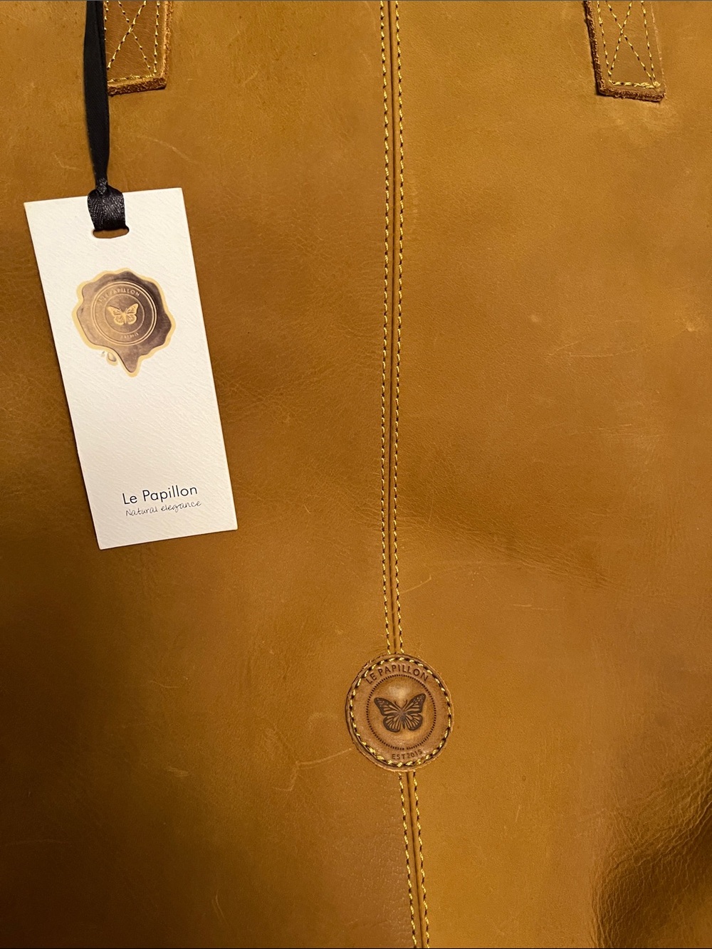 Women's Tan Leather Tote with Double Strap - Picture 2 of 7